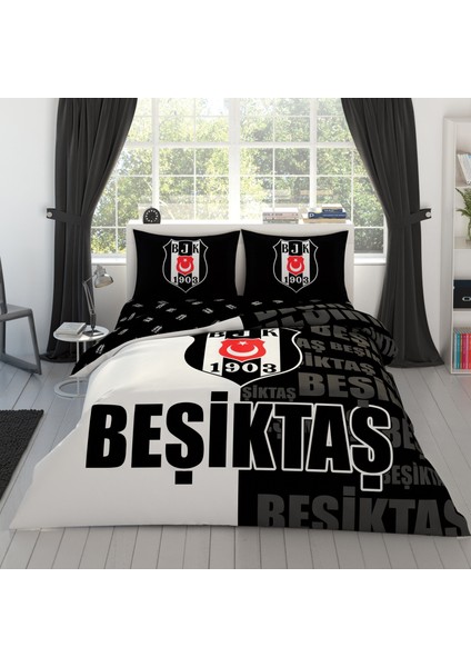 Lisanslı Beşiktaş Parçalı Logo Pamuk Çift Kişilik Nevresim Takımı