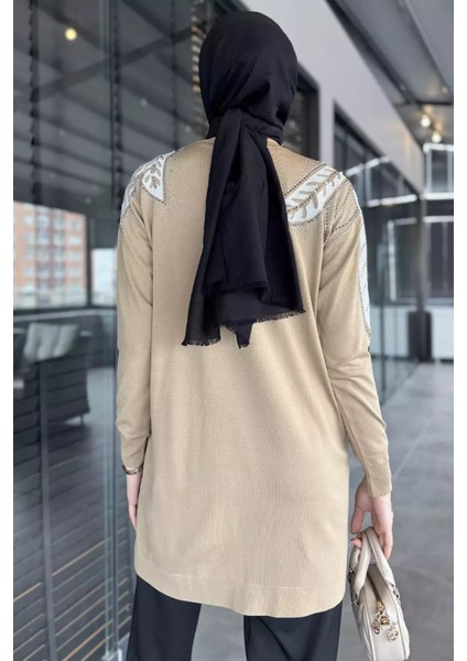 Taş Işlemeli Bisiklet Yaka Tesettür Triko Tunik P-00015650