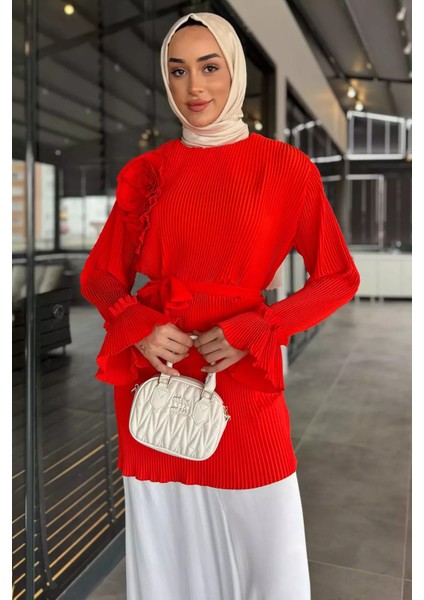 Yaka Gül Detaylı Piliseli Kol Lastikli Tesettür Tunik P-00015653 fiyatları