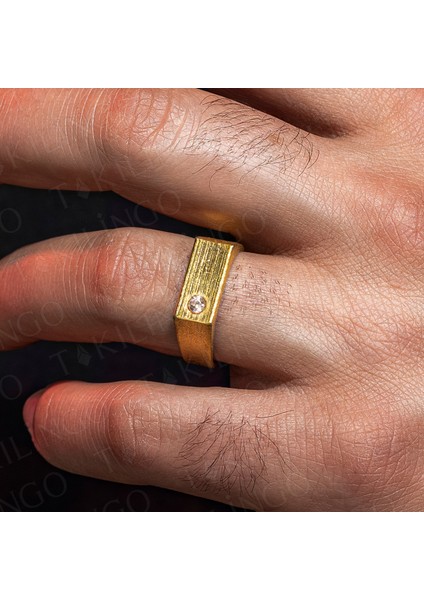 925 Ayar Gümüş Şampanya Taşlı Sade Erkek Yüzük