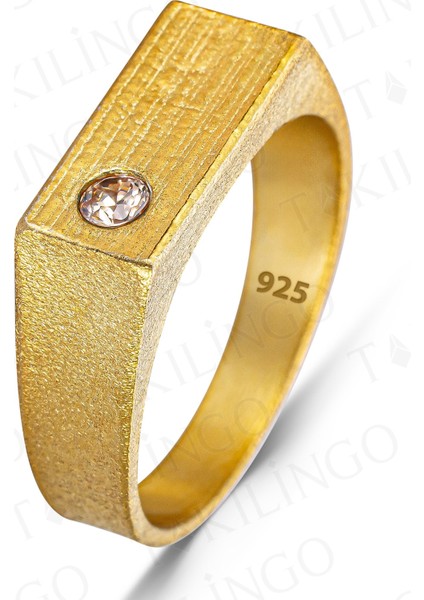 925 Ayar Gümüş Şampanya Taşlı Sade Erkek Yüzük fiyatları