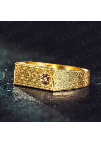 925 Ayar Gümüş Şampanya Taşlı Sade Erkek Yüzük modelleri