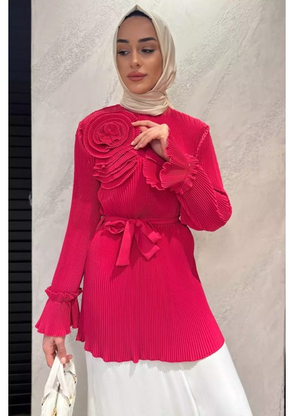Yaka Gül Detaylı Piliseli Kol Lastikli Tesettür Tunik P-00015653 fiyatları