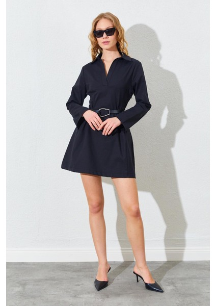 Kadın Siyah Gömlek Yaka Mini Boy Elbise modelleri