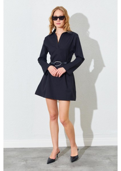 Kadın Siyah Gömlek Yaka Mini Boy Elbise indirimleri