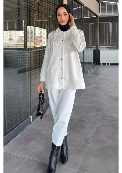 Taş Detaylı Çıtçıt Detaylı Tunik Pantolon Tesettür Ikili Takım P-00015582