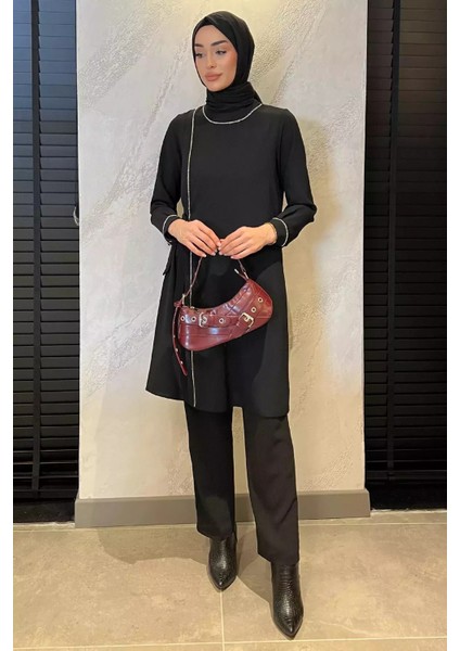 Kadın Taş Işlemeli Tesettür Tunik Pantolon Ikili Takım P-00015545