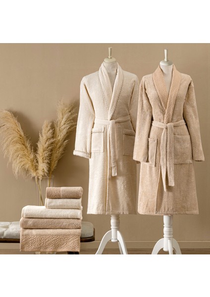 Vista Bambu Classic Aile Bornoz Seti Bej Ekru