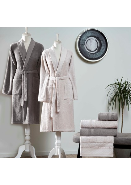 Bliss Pure Cotton Pamuk Aile Bornoz Seti Gri Antrasit