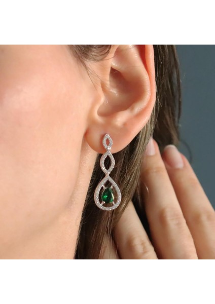 Damla Modeli Yeşil Zirkon Taşlı Gümüş Set fırsatları