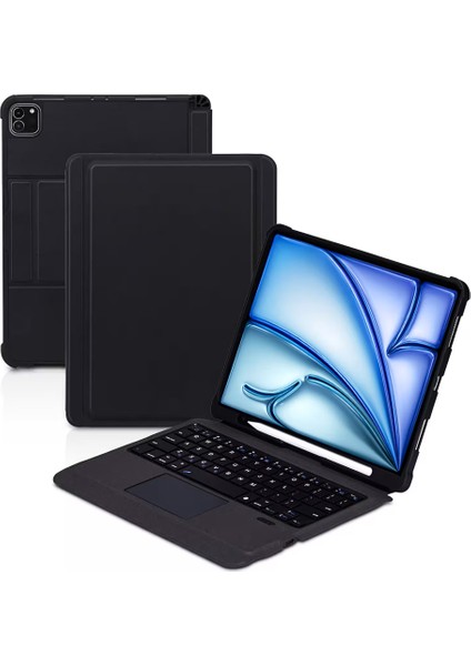 Apple iPad Pro 11inç M4 2024 Uyumlu Kılıf Palermo LED Işıklı Magnetik Standlı Klavyeli Kılıf