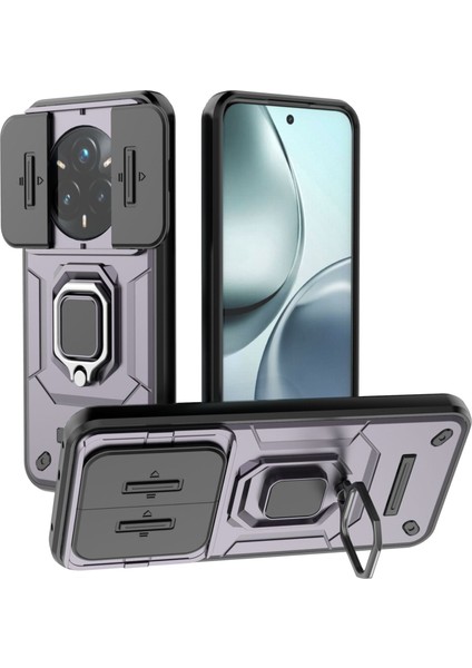 Oppo Realme 14 Pro Plus Kayar Kamera Kapağı ile Telefon Kılıfı, Döndürülmüş Halka Ayaklı Askeri Sınıf Darbeye Dayanıklı Koruyucu Kılıf Oppo Realme 14 Pro Plus (Yurt Dışından)