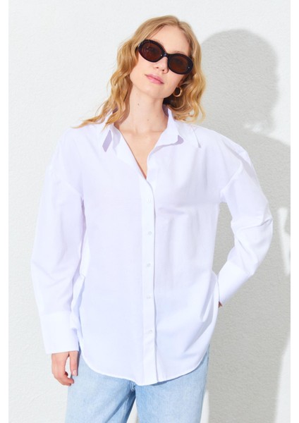 Kadın Lacivert Kalın Manşetli Basic Gömlek fiyatları