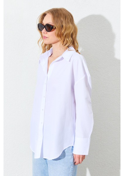 Kadın Lacivert Kalın Manşetli Basic Gömlek fırsatları