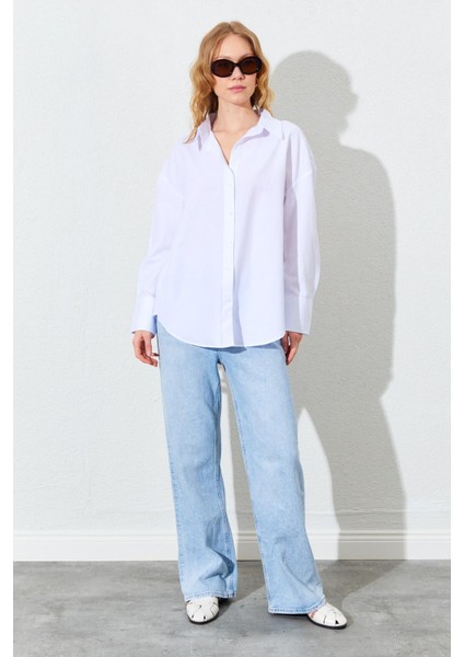 Kadın Lacivert Kalın Manşetli Basic Gömlek indirimleri