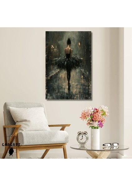 Tekli Dikey Kanvas Duvar Tablosu Siyah Elbiseli Yalnız Kız