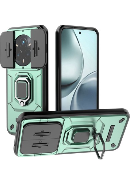 Oppo Realme 14 Pro Plus Kayar Kamera Kapağı ile Telefon Kılıfı, Döndürülmüş Halka Ayaklı Askeri Sınıf Darbeye Dayanıklı Koruyucu Kılıf Oppo Realme 14 Pro Plus (Yurt Dışından)