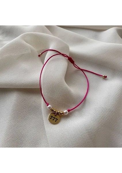 5663 El Yapımı Sayı Sekanslı 777 Bileklik - Koyu Pembe