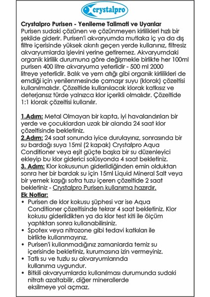 Purisen 100ML - Organik Atık Temizleyici Akvaryum Filtre Resini - Yenilenebilir modelleri