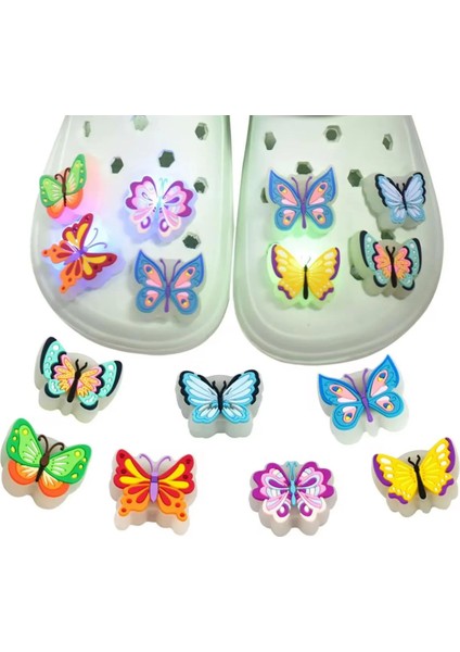 Ledli Yanıp Sönen Kelebek Terlik Süsü Üç Boyutlu/ışıklı 3D Charm/jibbitz fırsatları