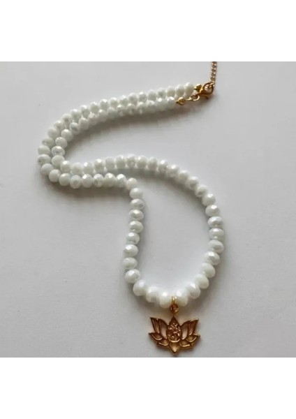 0494 El Yapımı Beyaz Kristal Boncuk Lotus Kolye fiyatları