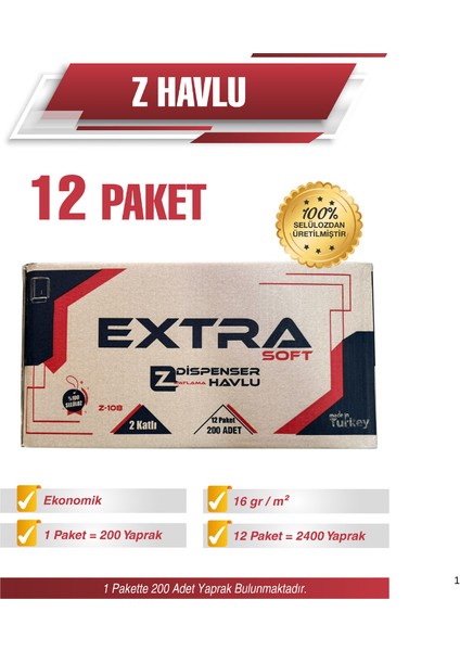 Extra Z Kağıt Havlu 12 Paket 2400 Yaprak
