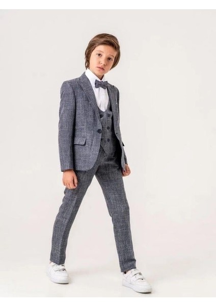 Erkek Çocuk Cep Mendil Detaylı Keten Takım Elbise (5-9 Yaş Arası)