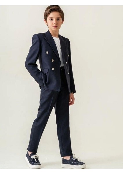 Erkek Çocuk Kruvaze Kesim Blazer 3 Lü Spor Takım Elbise