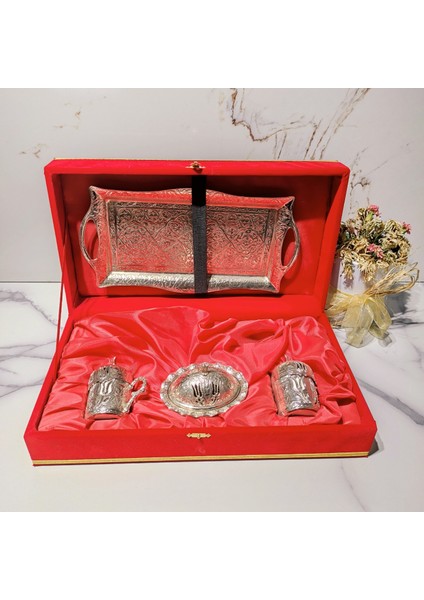 Dm Porselen Gümüş Tepsili Kadife Kutulu 2'Li Kahve Fincan Takımı fiyatları