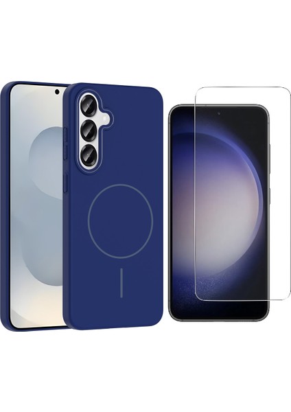 Samsung Galaxy S25 Kılıf M-safe Şarj Özellikli Zore Ruby Sert Kapak + Nano Ekran Koruyucu