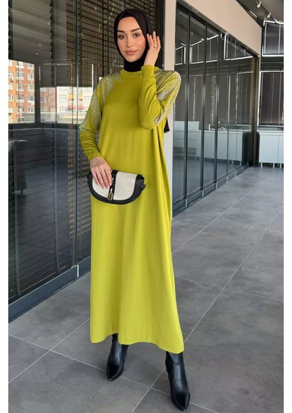 Taş Işlemeli Tesettür Triko Elbise P-00015518
