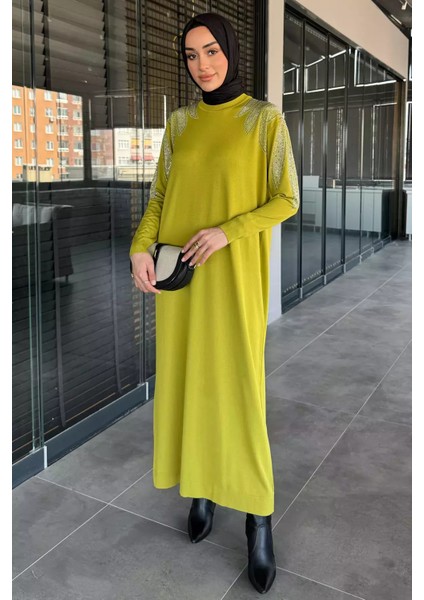 Taş Işlemeli Tesettür Triko Elbise P-00015518