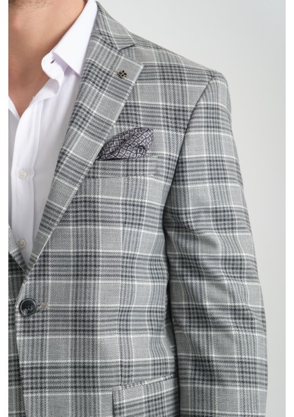 Uche Erkek Vizon Ekose Desenli Slim Fit Mono Yaka Blazer Ceket fiyatları