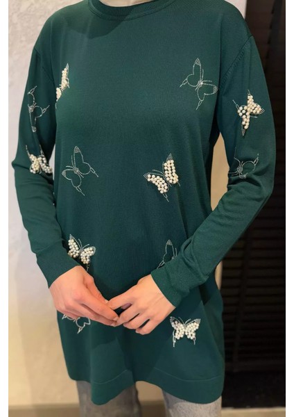 Kelebek Taşlı Bisiklet Yaka Tesettür Tunik P-00015449