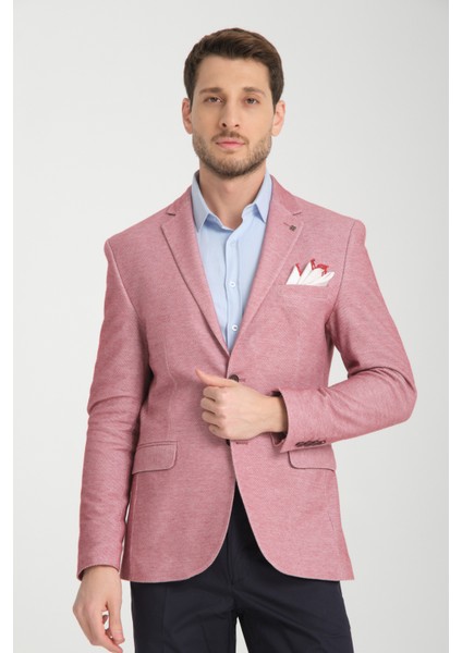 Poçena Erkek Bordo Esnek Kumaş Slim Fit Dar Kesim Blazer Ceket