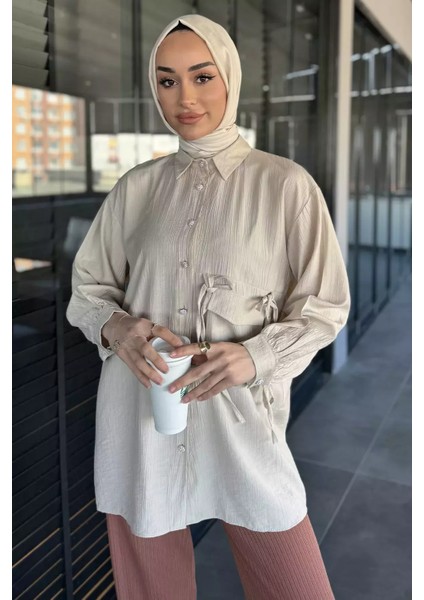 Yan Bağlamalı Taş Detaylı Tesettür Gömlek P-00015520