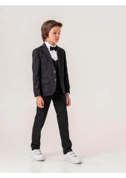 Erkek Çocuk Dokulu Kumaş Yakası Rozet Detaylı Klasik Takım Elbise indirimleri