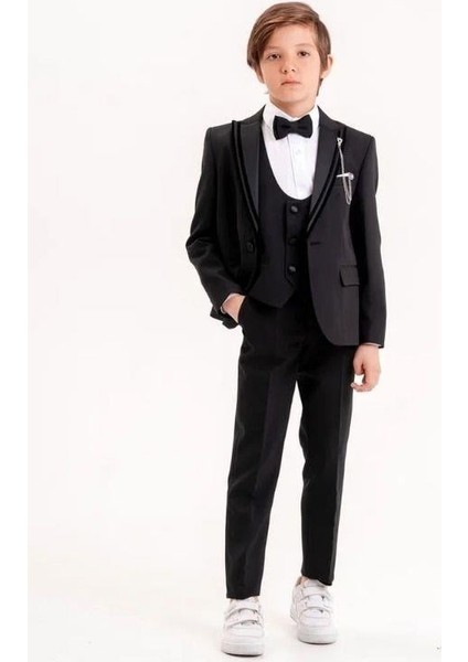 Erkek Çocuk Duble Saten Yakalı Yaka Iğneli 5 Parça Takım Elbise(11-14 Yaş Arası) modelleri