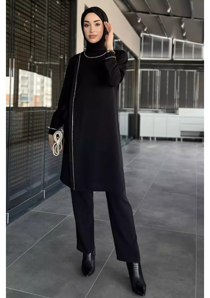 Kadın Büyük Beden Taşlı Tunik Pantolon Tesettür Ikili Takım P-00015544