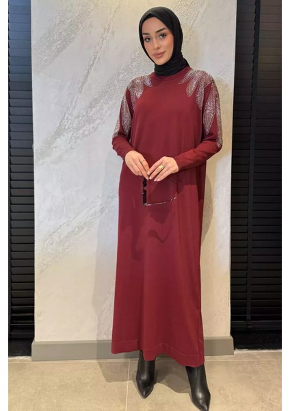 Taş Işlemeli Tesettür Triko Elbise P-00015518