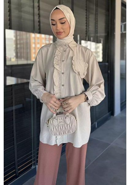 Ön Taş ve Fırfır Detaylı Tesettür Gömlek P-00015519