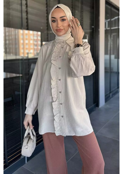 Ön Taş ve Fırfır Detaylı Tesettür Gömlek P-00015519