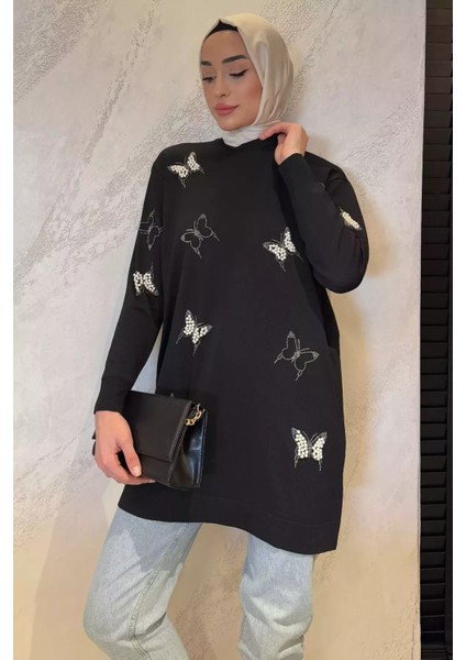 Kelebek Taşlı Bisiklet Yaka Tesettür Tunik P-00015449