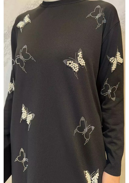 Kelebek Taşlı Bisiklet Yaka Tesettür Tunik P-00015449