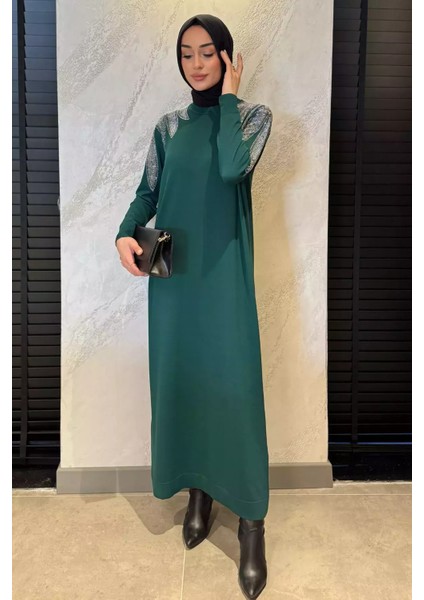 Taş Işlemeli Tesettür Triko Elbise P-00015518