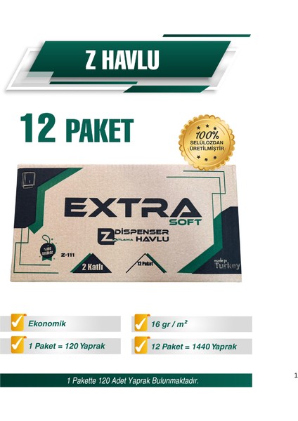 Extra Z Kağıt Havlu 12 Paket 1440 Yaprak