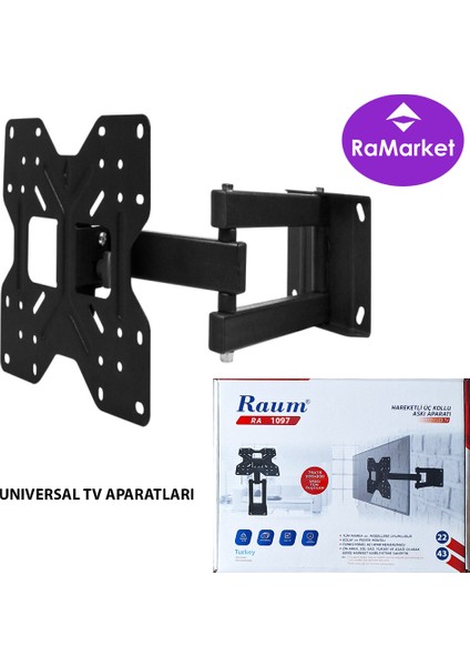 - Tüm Markalara Uyumlu Hareketli Tv Askı Aparatı 22 Inc - 43 Inc Arası Uyumlu