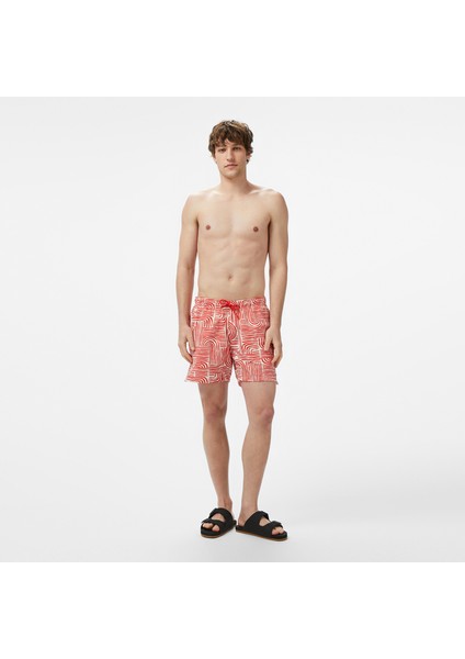 Erkek Kırmızı Regular Fit Desenli Deniz Şortu T55341T.6QB