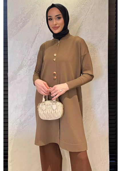 Kadın Gold Düğme Detaylı Tesettür Triko Hırka P-00015358