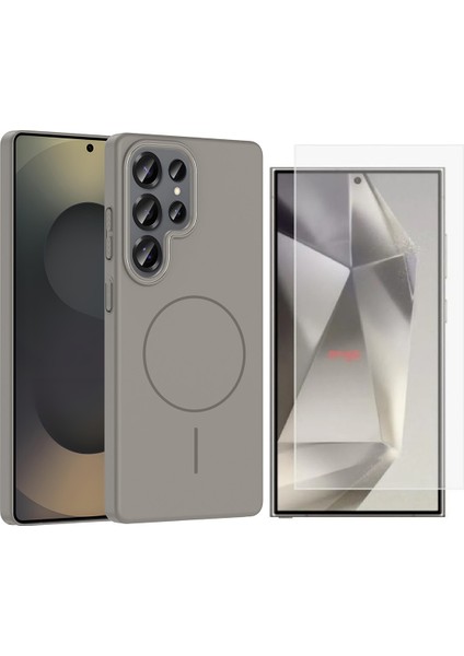 Samsung Galaxy S24 Ultra Kılıf M-safe Şarj Özellikli Zore Ruby Sert Kapak + Nano Ekran Koruyucu